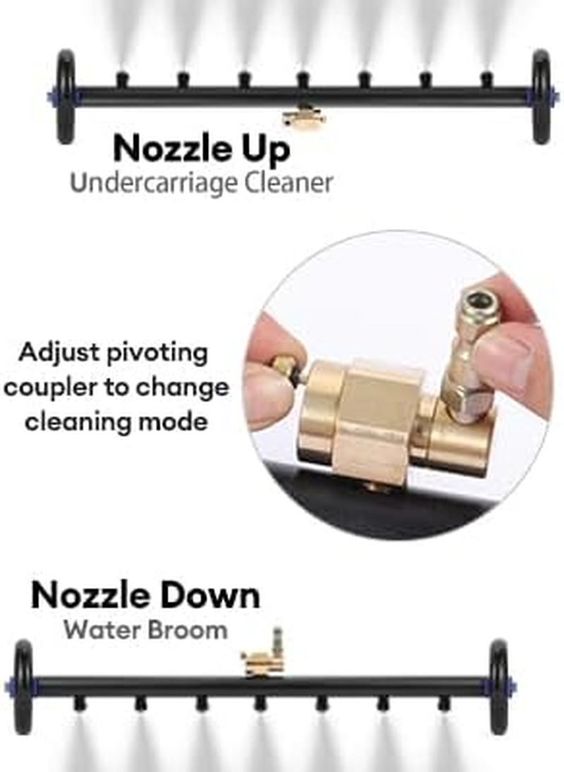 2-In-1 24" Dual-Function Undercarriage Pressure Washer Cleaner, Surface Cleaner for Power Pressure Washer Attachment， Underbody Car Wash Water Broom with 3 Pieces Extension Wand, 4000 PSI