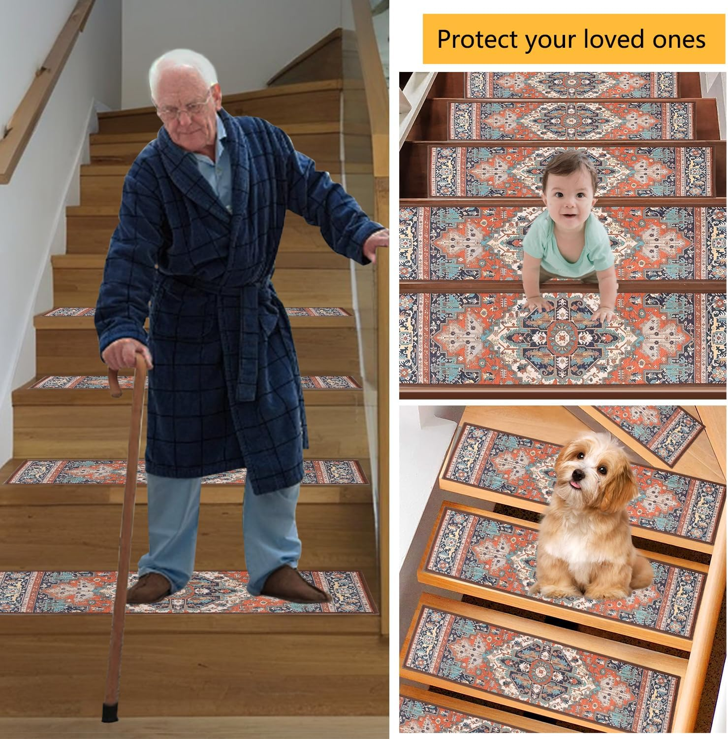 SUPPI 8"X30" Stair Treads, 15PCS Non Slip Stair Runners for Wooden Steps Indoor, Clear Slip Resistant Stairs Tread Grip Tape, anti Slip Staircase Step Tread, Self Adhesive Strips Outdoor(Red) image number 5