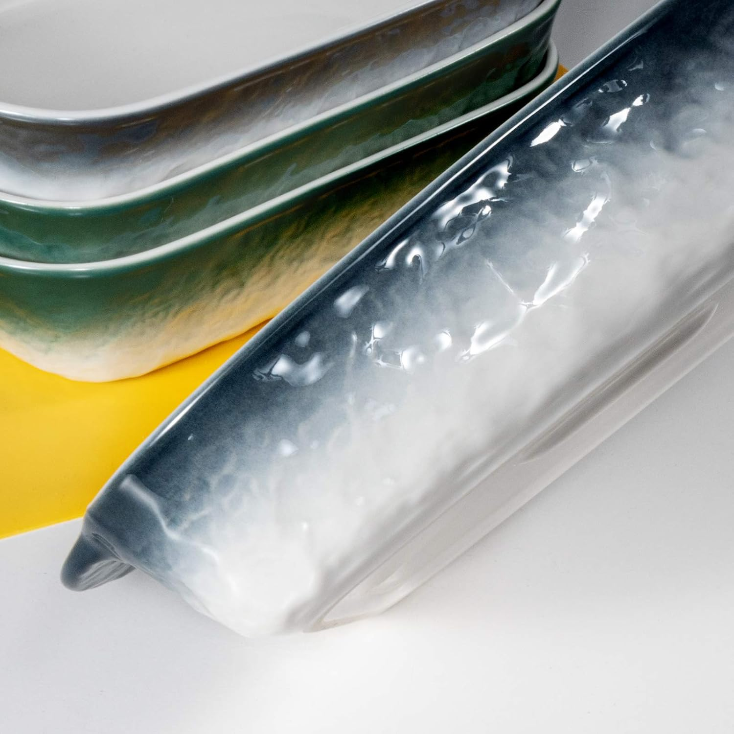 20Oz Small Ceramic Baking Dishes, 7.5L X 5.4W Inch Stone Embossed Pattern Bakeware with Double Handles, Individual Rectangular Baker for Lasagna, Casserole - Set of 4 (Gray) image number 1