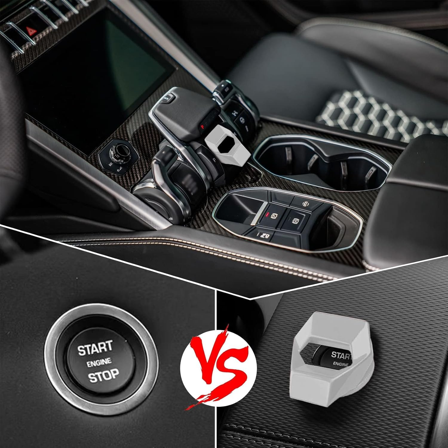 Universal Carbon Fiber Engine Start/Stop Button Cover, Aluminum Alloy Car Power Control Trim, Push to Start Button Cover Key Protective Cover for Civic CRV XRV Challenger Charger CHR (Silver)