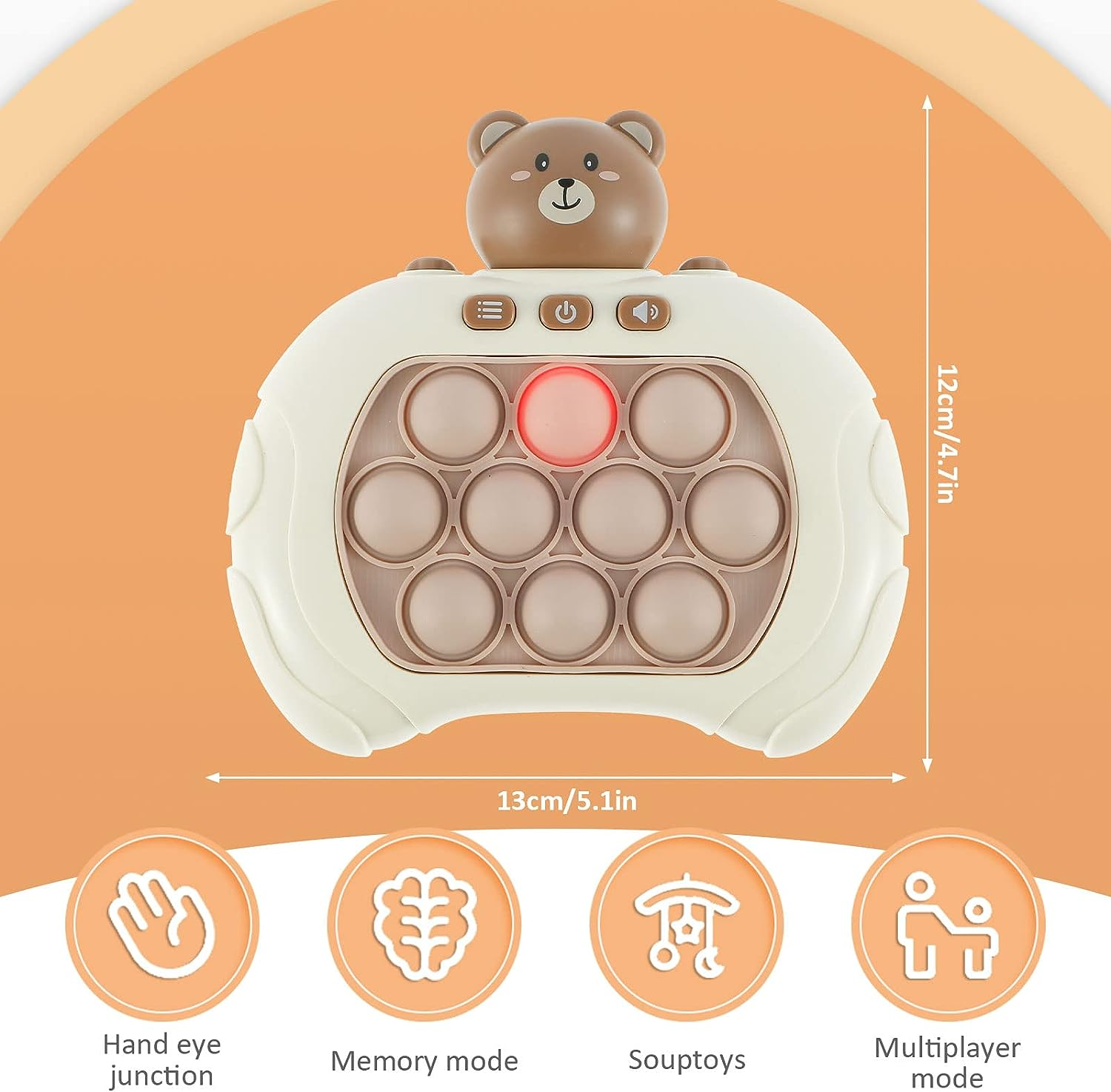 Game Machine,4 Playing Modes Battery Powered Portable,Push Pop Sensory Toys for Kids Pop Puzzle Game,Electronic Handheld Light-Uptoy for Teenagers Adults Stress Relief (Bear) image number 1