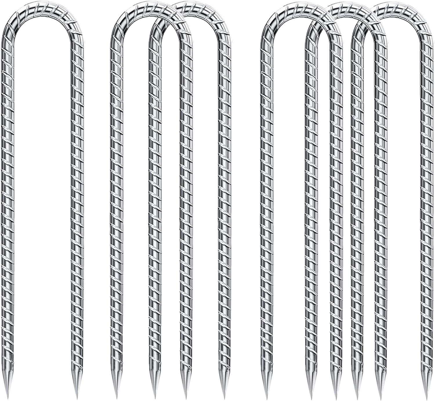 Rebar-Stakes-12-Inch-Galvanized, U Hook Trampoline Stakes 10 Pack Ground Anchors Tent Stakes Heavy Duty for Plants Anti-Rust Landscape Fabric Stakes Artificial Turf image number 6