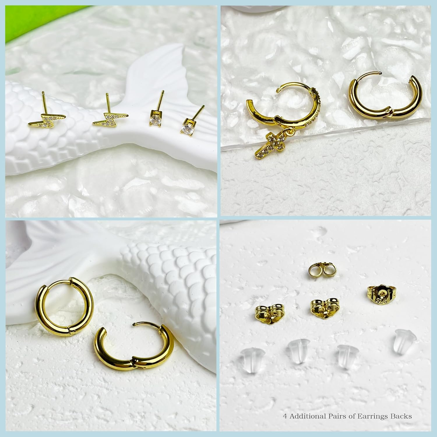 Earring Sets for Multiple Piercing Cartilage Stud Earrings for Women Hypoallergenic Dainty Gold Earrings 14K Gold Plated Earring Stack Trendy Small Huggie Hoop Earrings image number 6