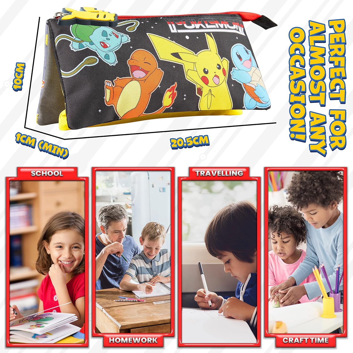 Pokemon Pikachu Children'S School Pencil Case 3 Compartments image number 2