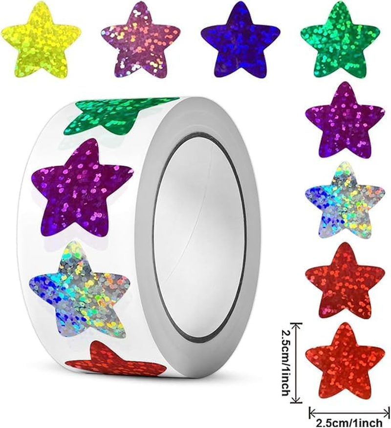 1000PCS Multicolor Star Stickers, Sparkly Foil Small Star Stickers, Motivational Stickers 1" Diameter for Kids Reward, Arts and Crafts and Homeschool Teacher Supplies Planner and School Classroom image number 6