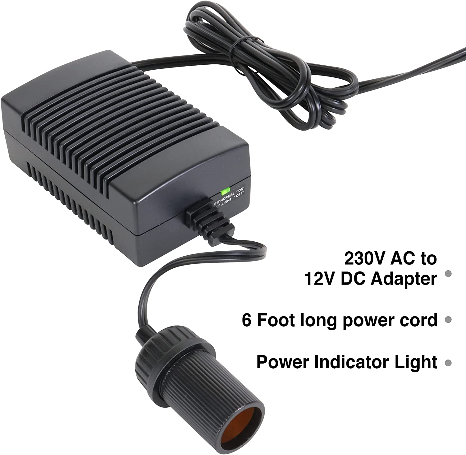 Koolatron Power Adapter - 12V 5A DC Converter for Car Electronic Accessories, Portable Universal Travel Charger, External Supply, Compressor and More with 220 Volt AC to 12 Volt DC, 1.8 M Cord Length