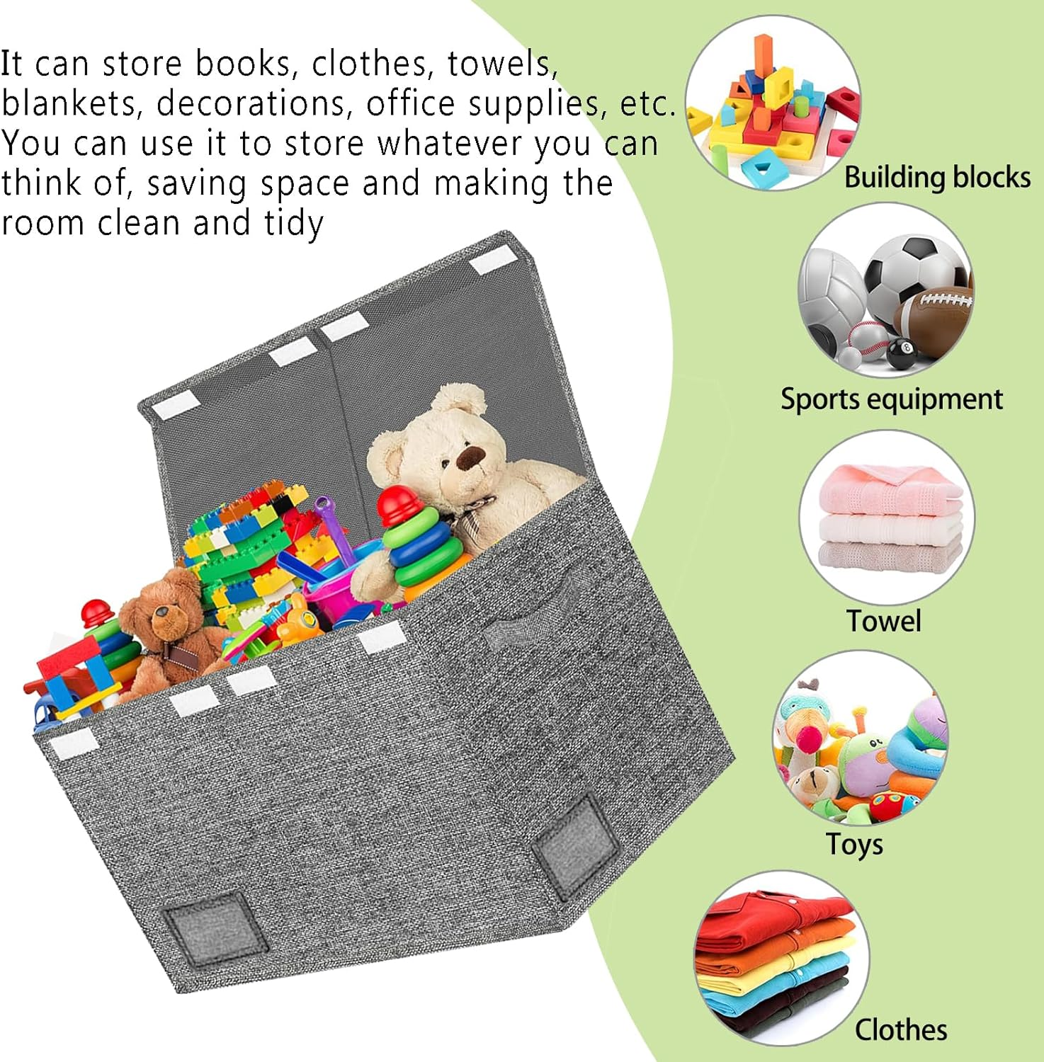 Foldable Storage Bag - Linen Grey Organizer Trash Bag, Washable, 25"X16"X13" - Includes Mesh Drawstring Bag image number 3