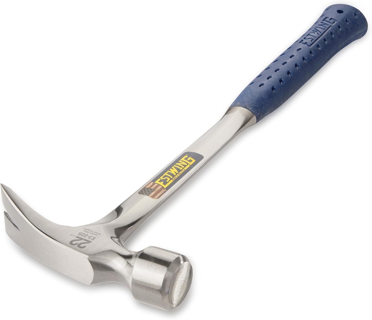 Estwing E3‐22S 22 Oz Straight Claw Hammer with Smooth Face & Shock Reduction Grip, Silver image number 2