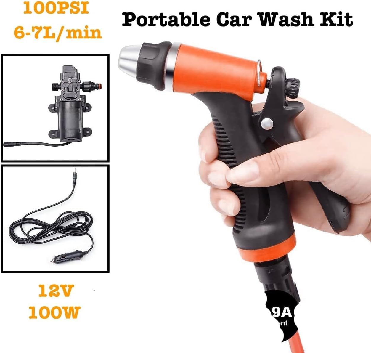 High Pressure Washer Gun, Portable Car Wash Kit, 12V 100W 100PSI Water Pump with Inlet & Outlet Hoses for Car Washing, Gardening, Cleaning, Pet Bathing image number 5