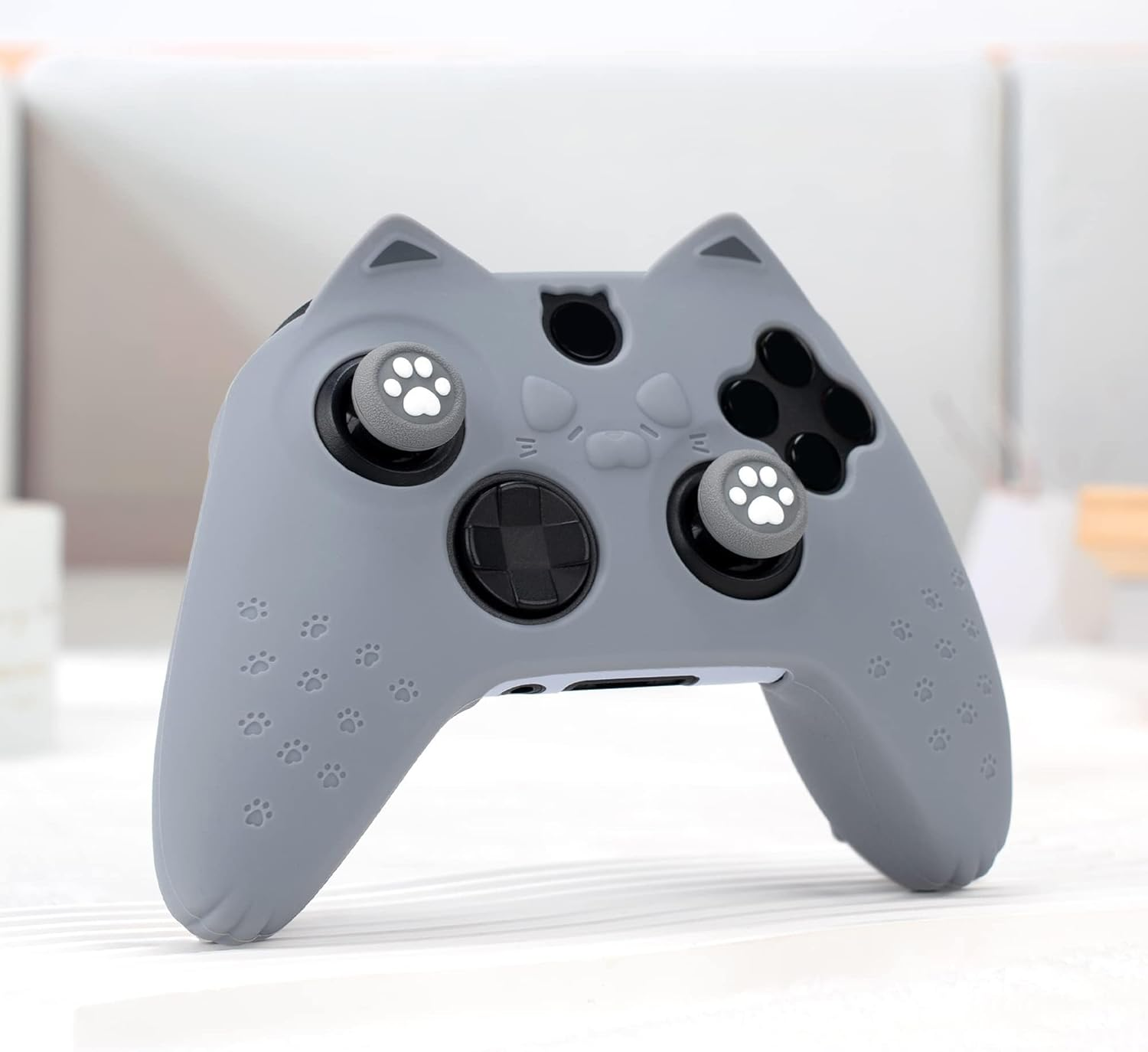 Geekshare Cat Paw Controller Skin Grips Set Anti-Slip Silicone Protective Cover Skin Case Compatible with Xbox Series X Controller with 2 Thumb Grip Caps and 1 Sticker (Grey) image number 2
