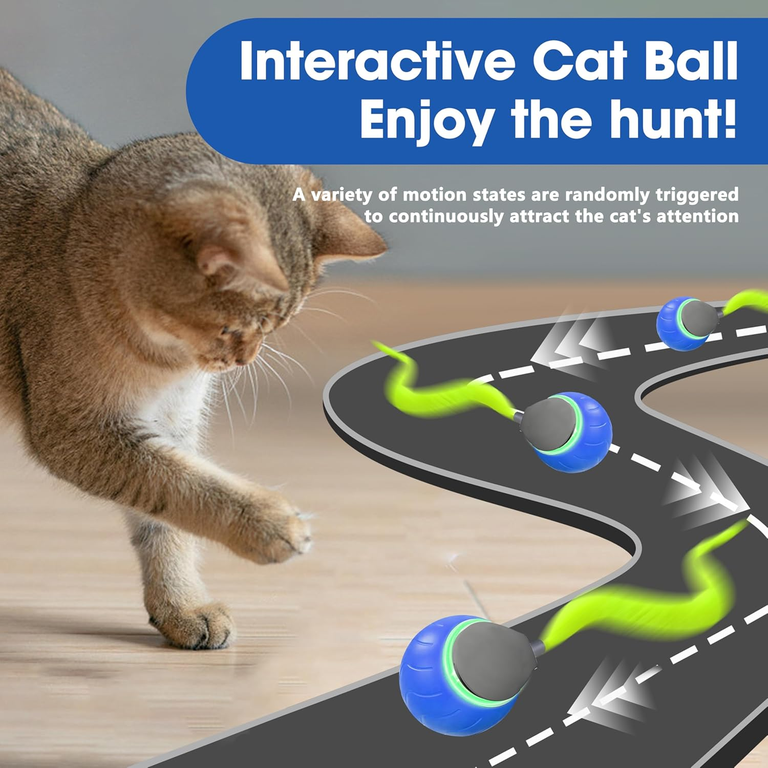 Interactive Cat Toy Ball with Tail&ndash;2025 Upgrades Cat Toys for Indoor USB-C Rechargeable image number 6