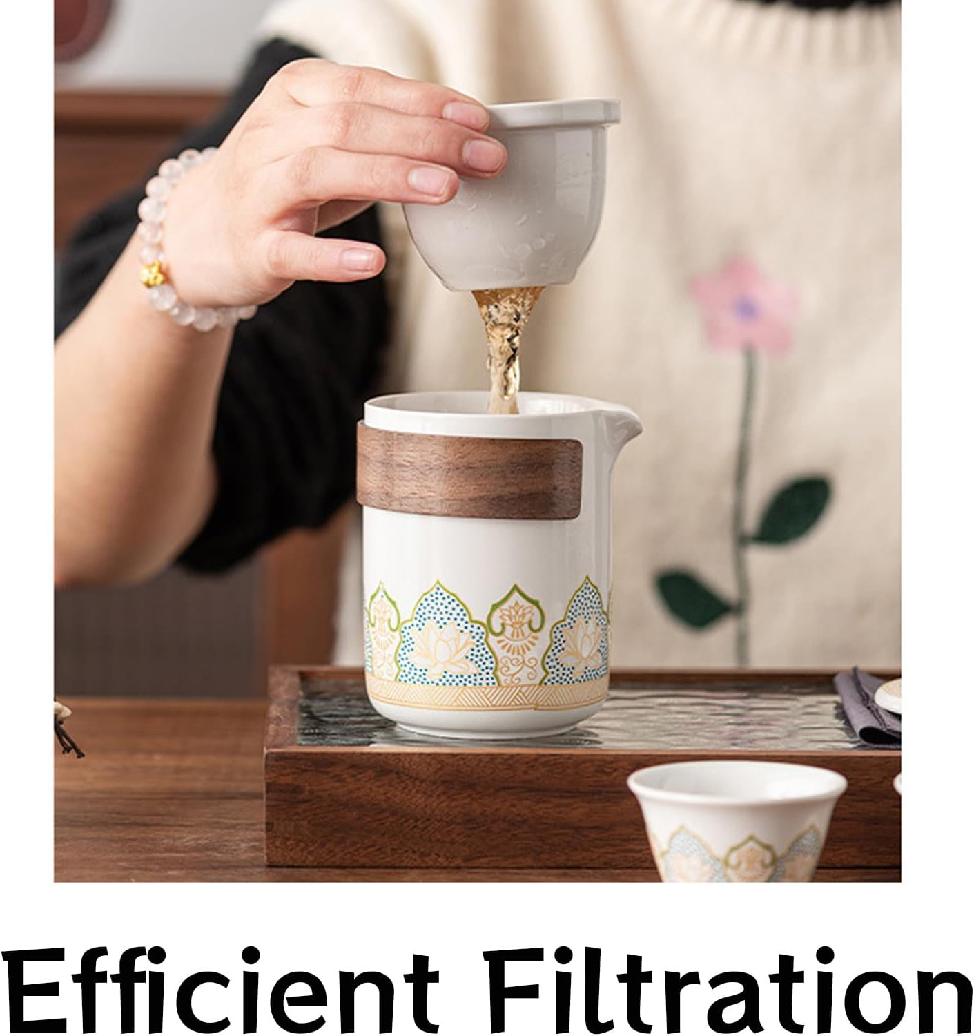 Teapot Set Chinese Travel Kung Fu Tea Set Pottery Made Elegant Asian Tea Set Portable Travel Tea Infuser Chinese Ceramic Tea Cup for Tea Lovers SH0034 (Black) image number 3