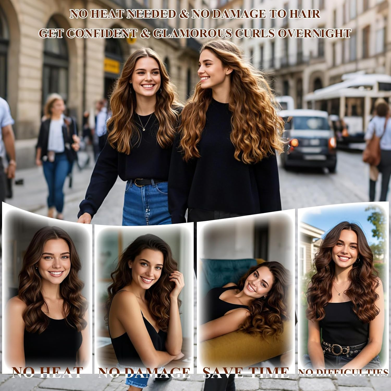 Heatless Hair Curler Headband Creates Heatless Curls and Waves While You Wear (Blue, Medium) image number 4