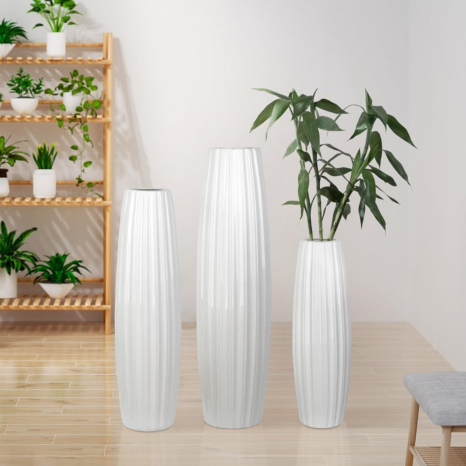White Ceramic Vase, 17.7" Tall Floor Vase Large Flower Vase Decorative Vases for Modern Home Decor Living Room Office Bedroom Table Centerpieces Shelf Kitchen Wedding Farmhouse D&eacute;cor image number 5