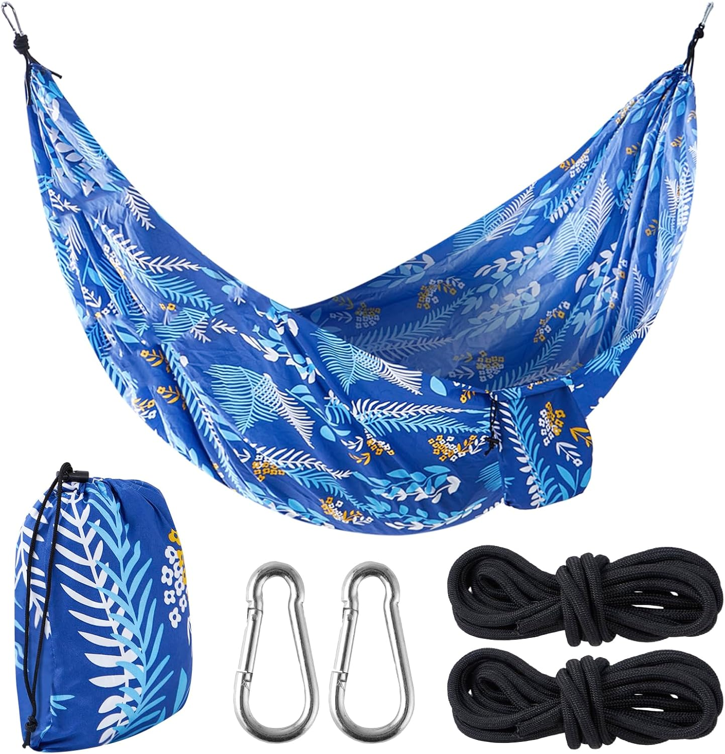 Outdoor Camping Hammock - Camping Gear - Portable Hammocks with Hanging Ropes - Parachute Lightweight Hammock - 210D Nylon Tree Tent for Camping, Travel, Beach, Backyard, Hiking, Indoor (Blue) image number 2