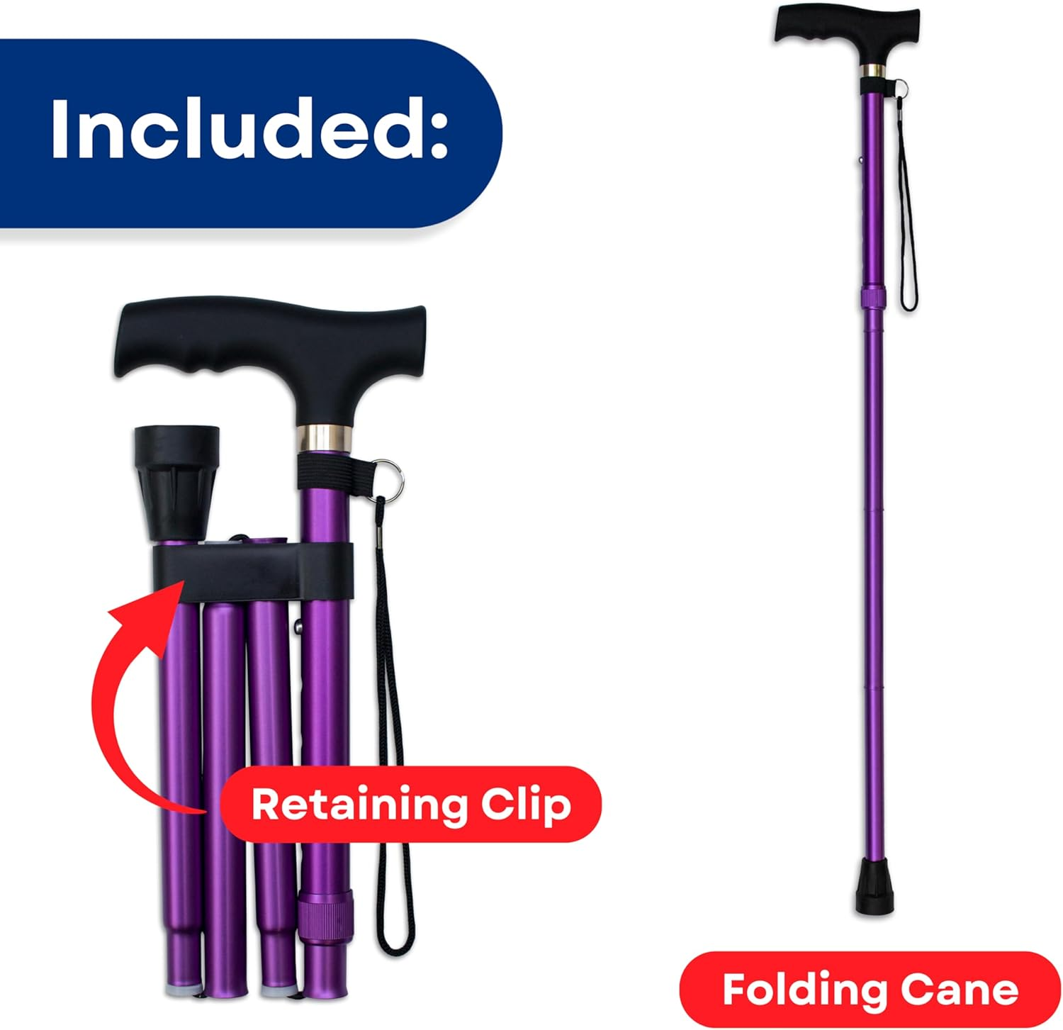 (Lavender) - RMS Folding Cane - Foldable, Adjustable, Lightweight Aluminium Offset Walking Cane - Collapsible Walking Stick with Ergonomic Derby Handle - Ideal Daily Living Aid for Limited Mobility (Lavender) image number 3