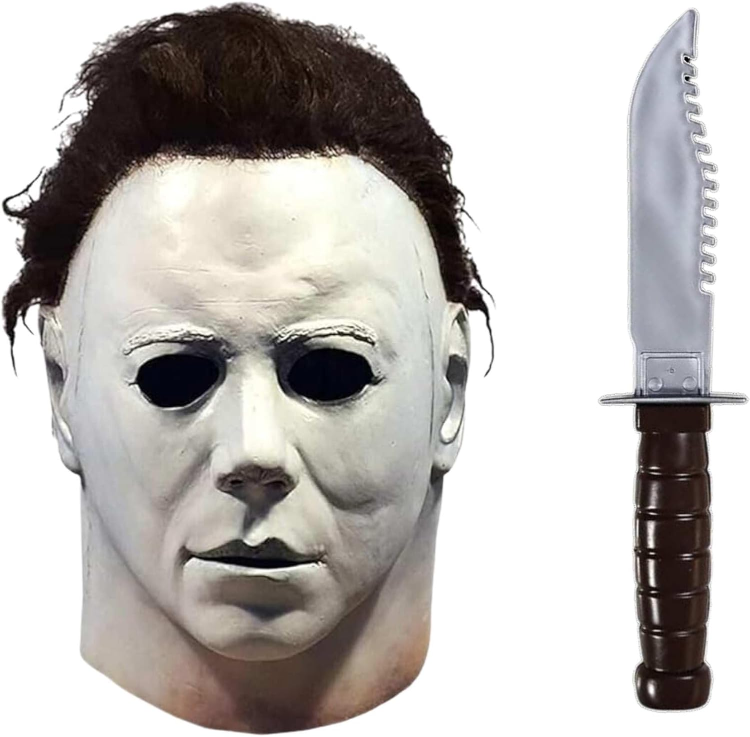 Halloween Michael Myers Mask for Adults Scary White Mask Original Michael Myers Face - Full Head Mask with Hair Cosplay Costume Theme Party Latex Props - image number 4