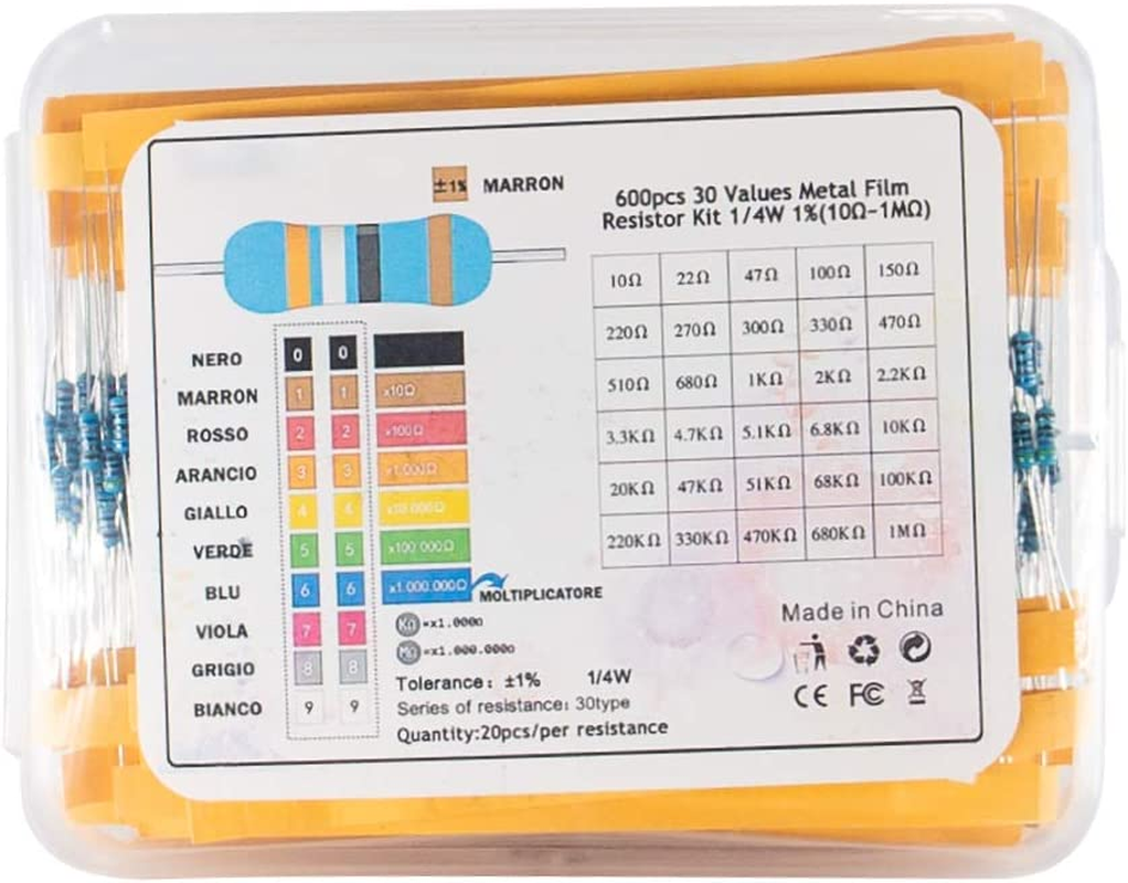 UTSAUTO 600Pcs 30 Values Metal Film Resistor Kit 1/4W 1%(100&Omega;-1M&Omega;) image number 5