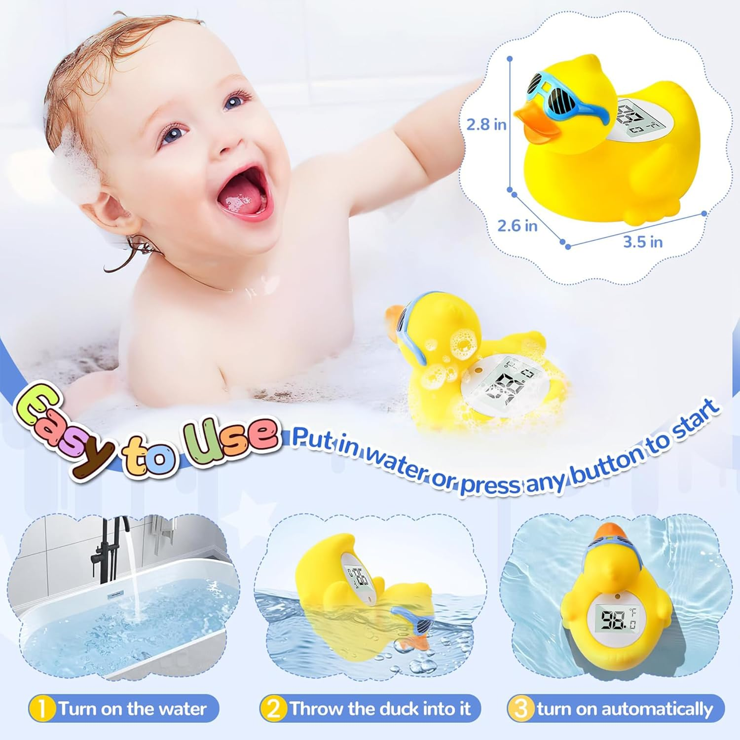 Baby Bath and Room Thermometer - Floating, Auto Sleep Mode, Adjustable Alerts, Safety Certified - Beach Duck image number 3