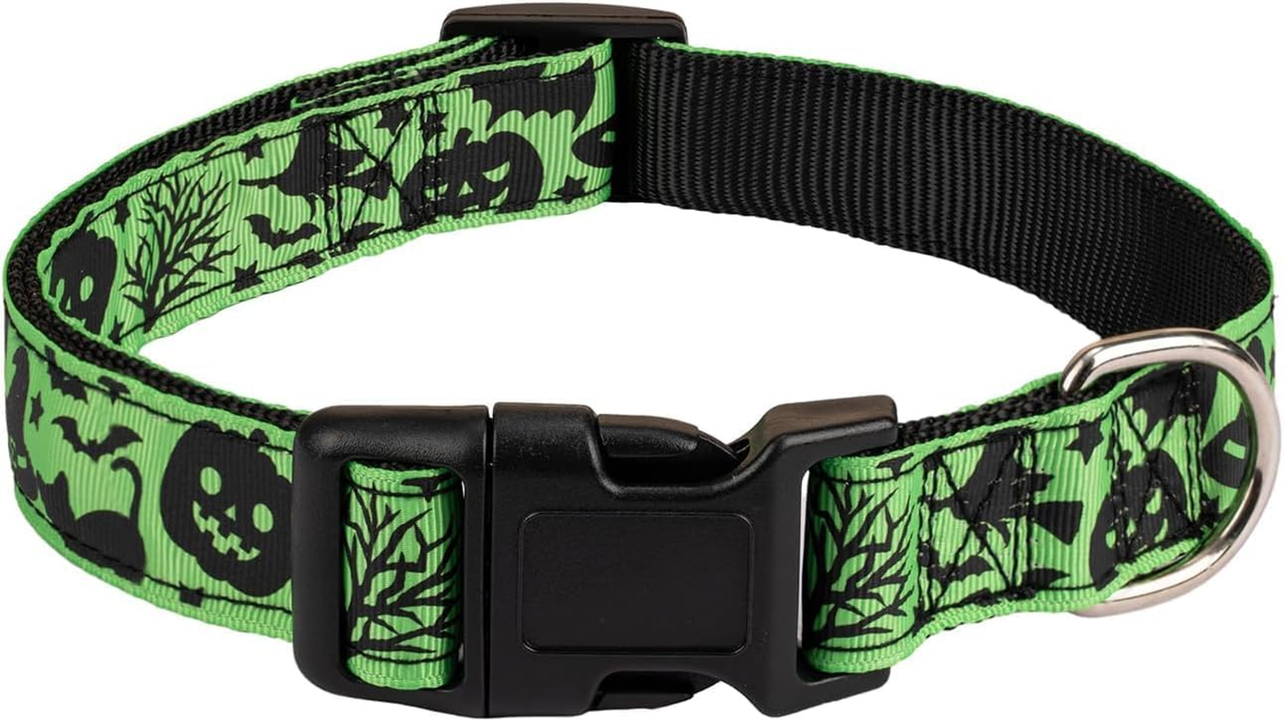 Halloween Dog Collar, Soft Comfy Halloween Themed Dog Collar with Skull Bat Cat Witch Tree Hat Pumpkin Pattern Halloween Dog Collar for Small Medium Large Dogs (Little Bat, XL：2.5 * 42-70CM)