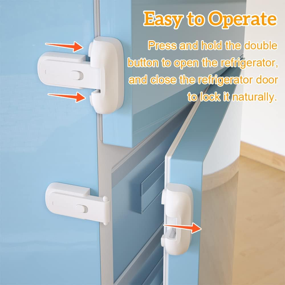 SAFELON 2 Pcs Baby Safety Fridge Lock, Child Proof Refrigerator Freezer Door Lock, Toddler Kid Safety Latch Catch Lock (White)