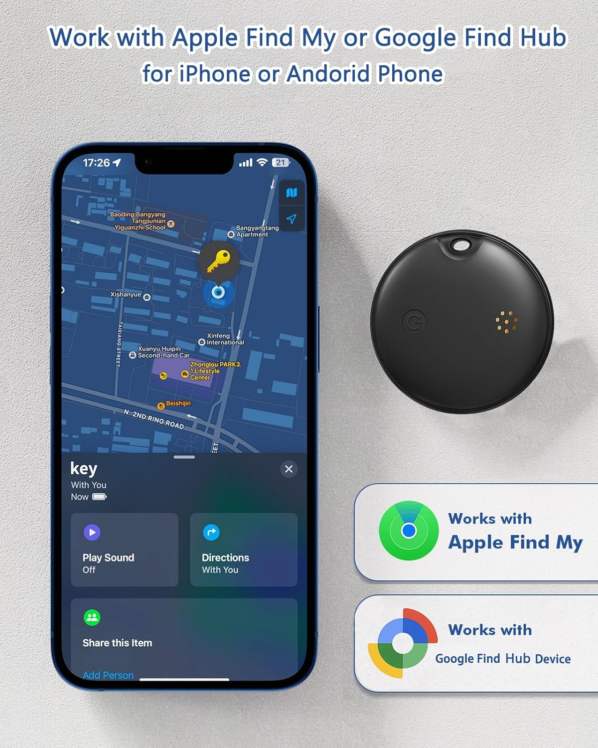 Dual System Item Tracker Tag for Android or Ios Iphone, Work with Apple Find My Google Find Hub, Item Locator for Luggage Backpack Key Etc 4 Pack Black image number 0