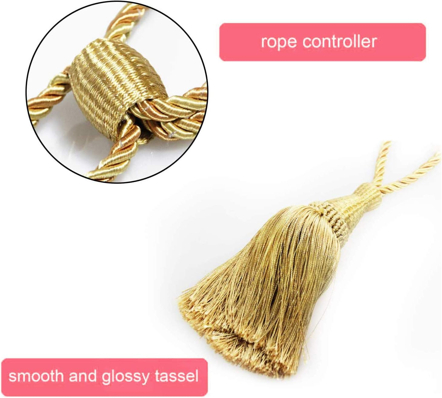 Fenghuangwu Curtain Tiebacks Handmade Elegant Curtain Tie Backs Holdbacks with Tassel for Home Office Decor 2 Pack - Gold