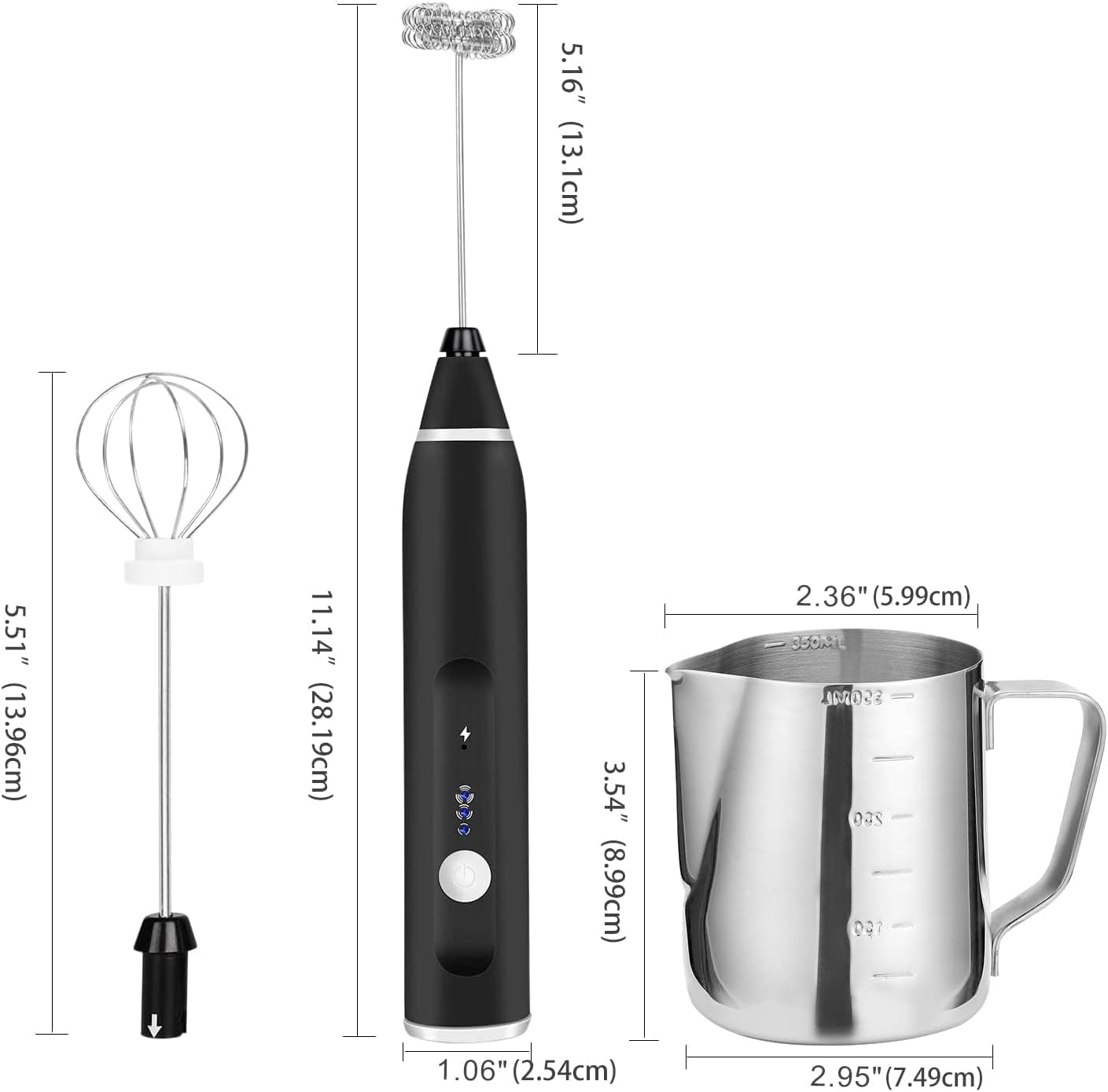 Milk Frother Handheld, FITNATE Rechargeable Electric Foam Maker Drink Mixer 3 Speeds with 2 Stainless Steel Whisks, Frother for Coffee, Hot Chocolate, Latte, Cappuccino,Includes Frother Cup image number 1