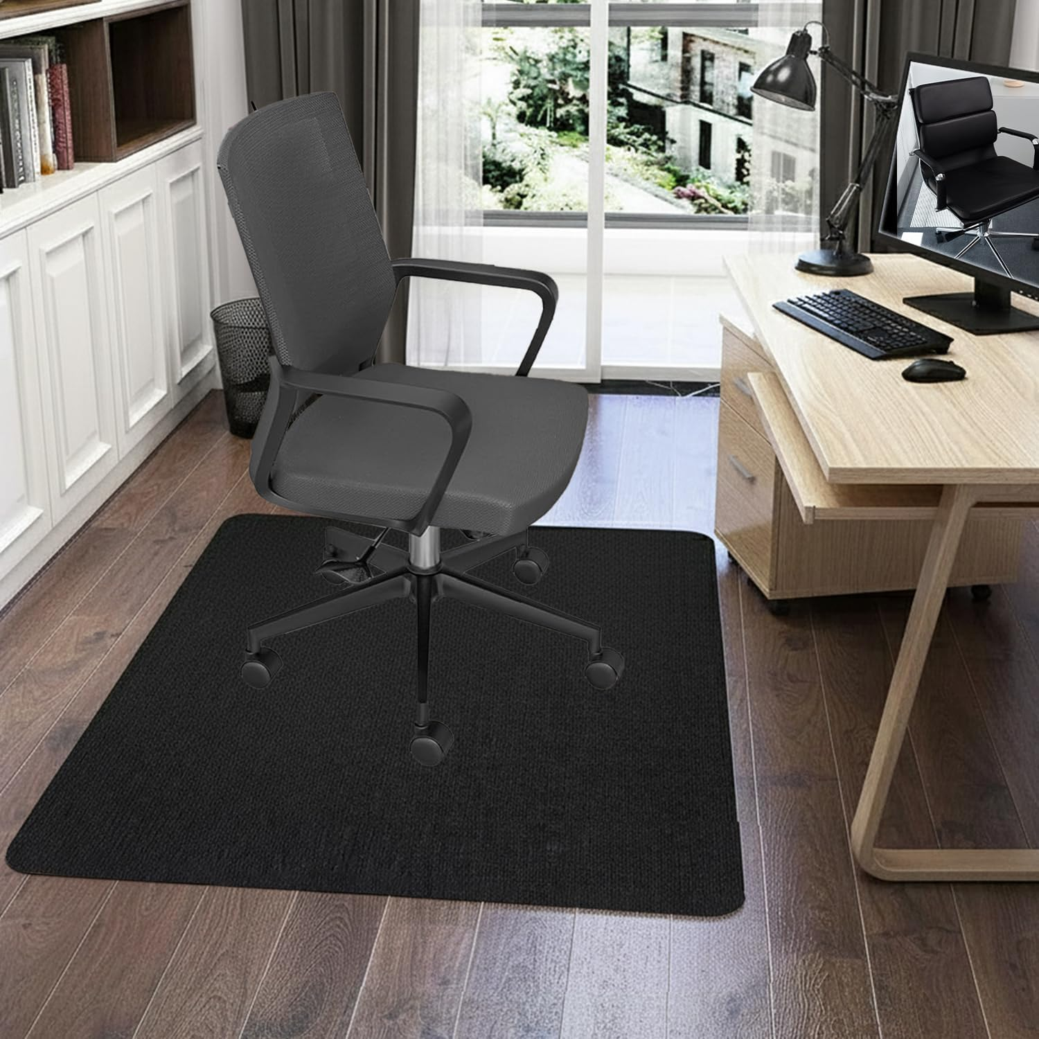 Office Chair Mat for Hardwood Floors - Extra Large 90X140Cm Desk Chair Protector with Anti-Slip Silicone Backing, Noise Reducing & Cut-To-Fit Design, Grey Carpet-Style Floor Protector image number 4