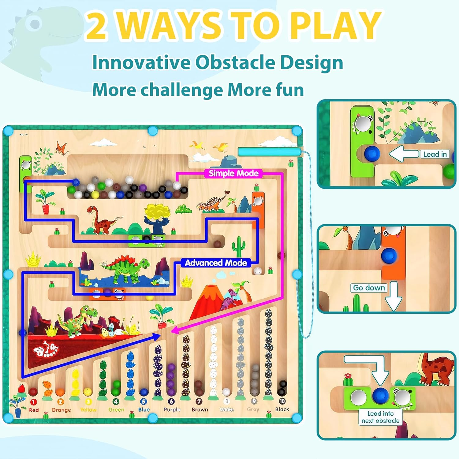 Dinosaur Magnetic Color and Number Maze, Montessori Sensory Learning Counting Toys for Toddler Kids Age 3 4 5 6 7 8 image number 2