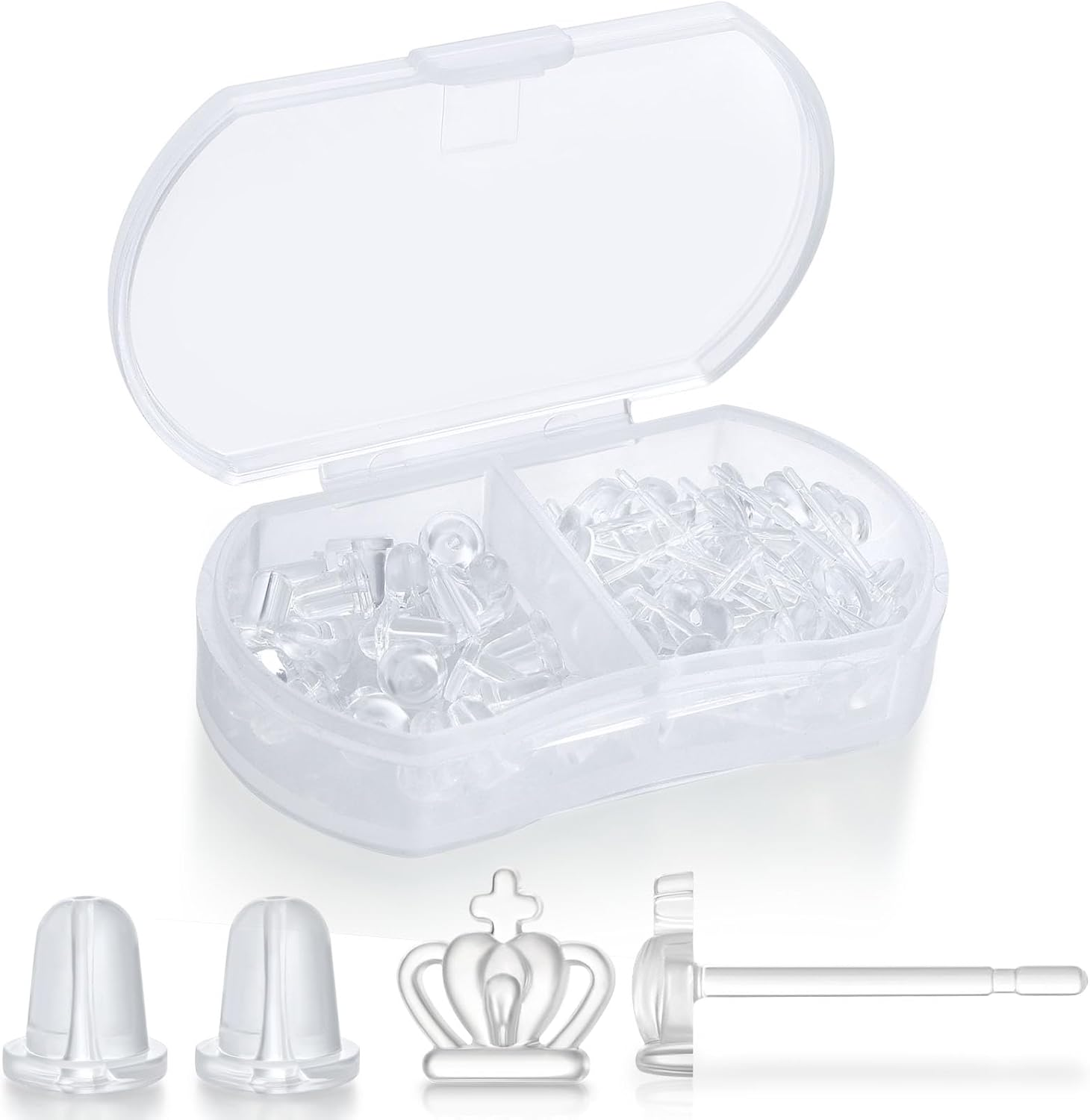 200 Pcs Plastic Post Earrings - Clear, Rubber Silicone Studs for Sports & DIY