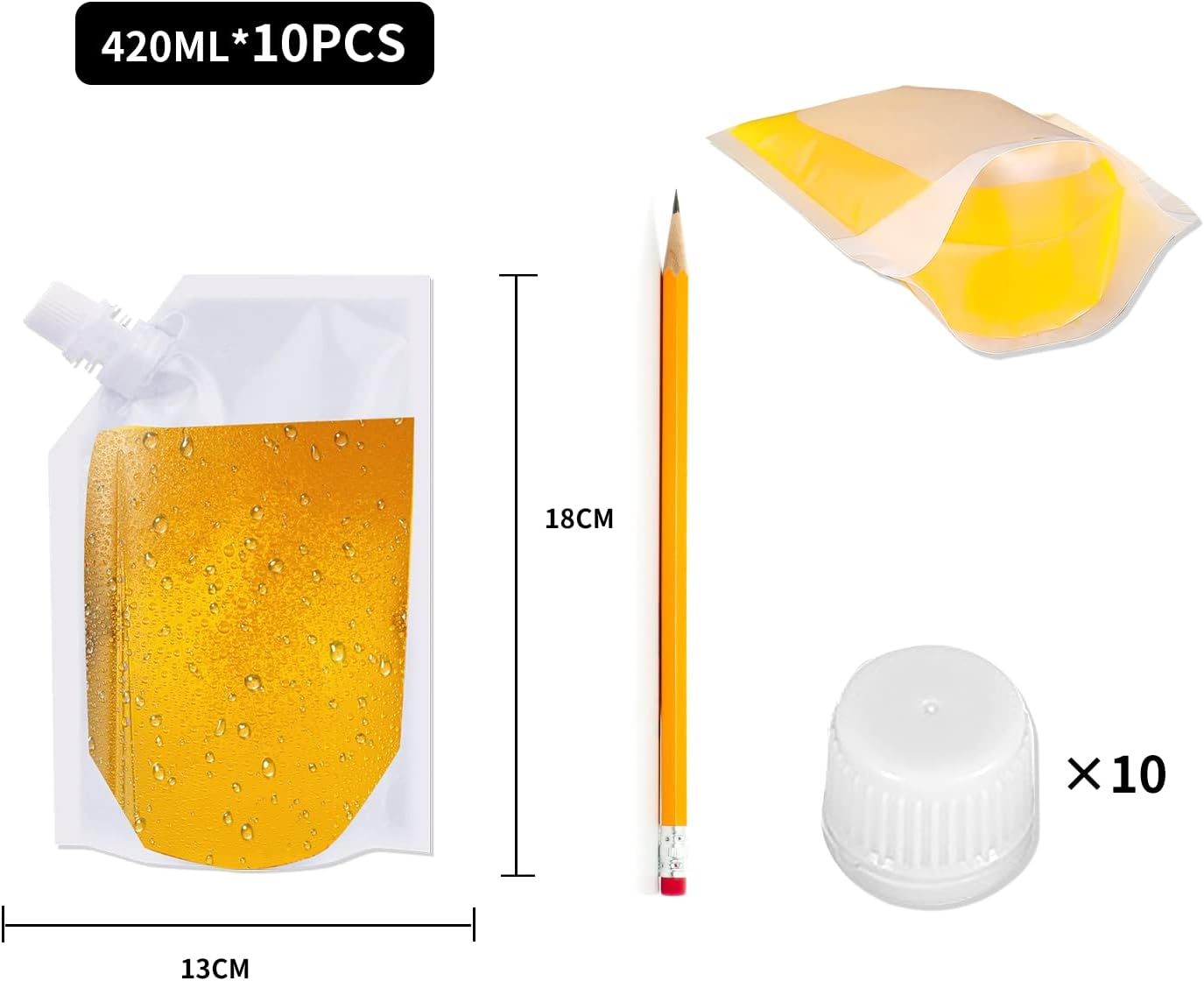 Travel Pouch,10Pcs Plastic Reusable Hip Flask with Spout,Drink Pouches for Festivals Hide Alcohol,Juice, Sneak Booze, Liquor, Rum, Water -420Ml image number 3
