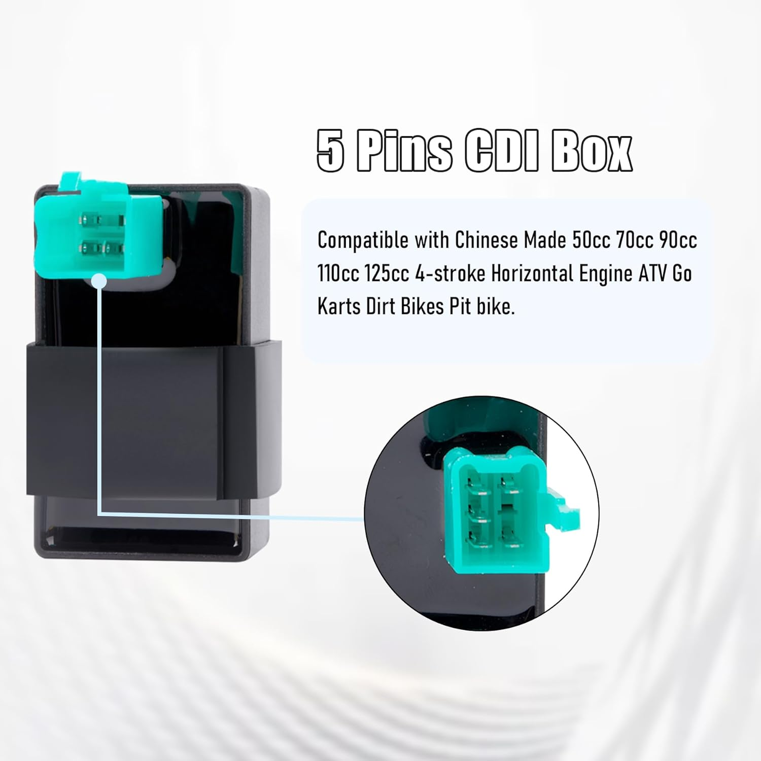 Ignition Coil 5-PIN CDI Box Solenoid 4-PIN Relay Voltage Regulator Spark Plug Kit for 50Cc 70Cc 90Cc 110Cc 125Cc ATV Chinese Go Kart Dirt Bike Pit Bike Taotao Moped Scooter image number 1