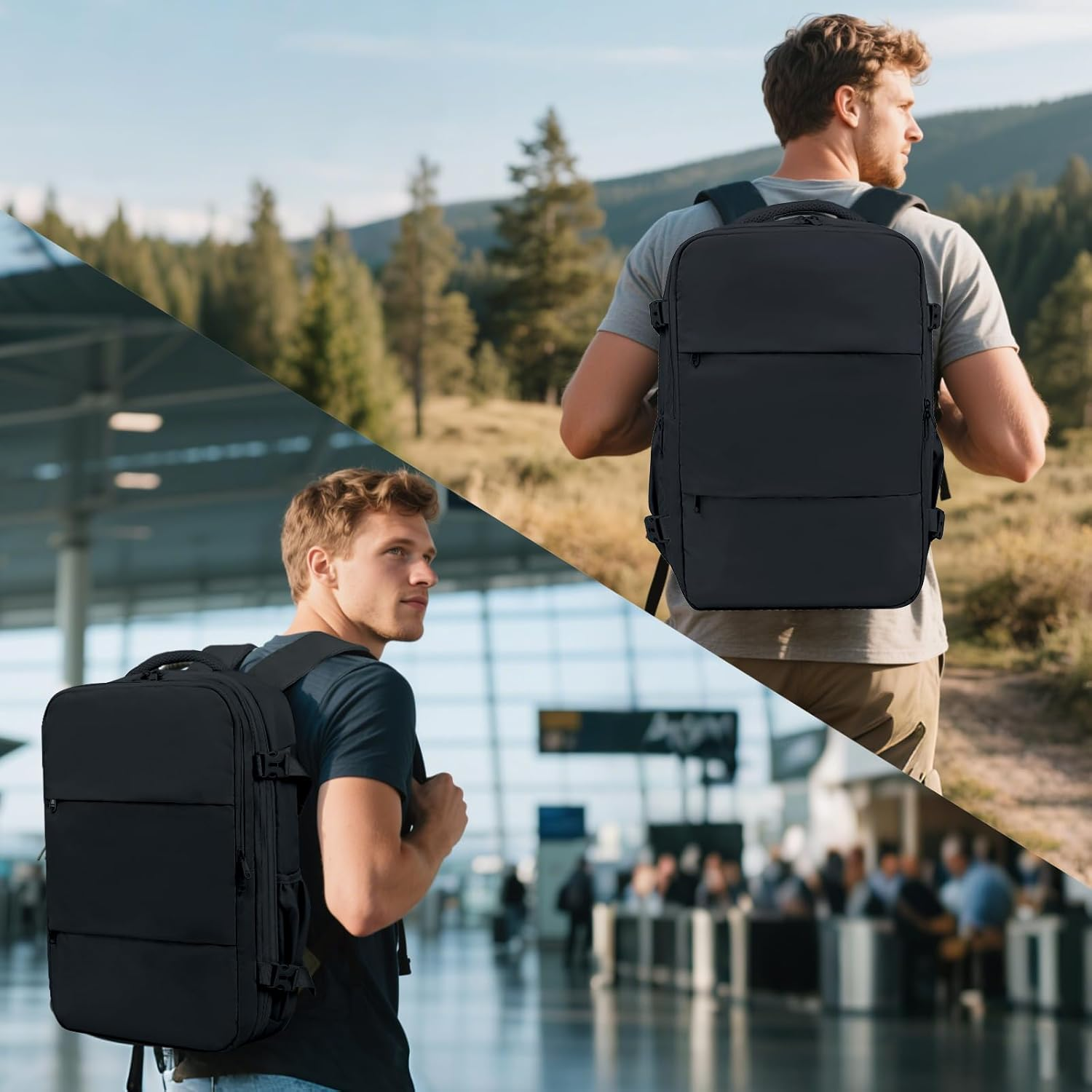 Vacuum Backpack Travel Bag Alepeak Vacuum Carry Travel Backpack with Pump Fit Laptop 17 Inch Expandable Compression Business Rucksack Carry on Cabin Size USB Charging for Men Women - White image number 3