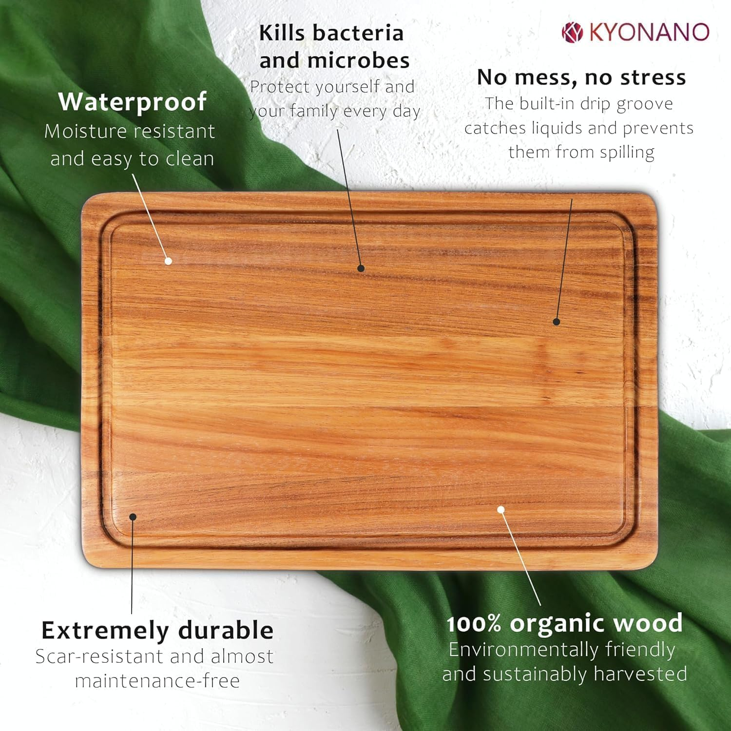 KYONANO Wooden Chopping Board, Large Rosewood Cutting Board for Kitchen, 38 X 25 X 2.5 CM Chopping Carving Board with Juice Groove Handle Hanging Hole, Butcher Block for Meat and Vegetables image number 5