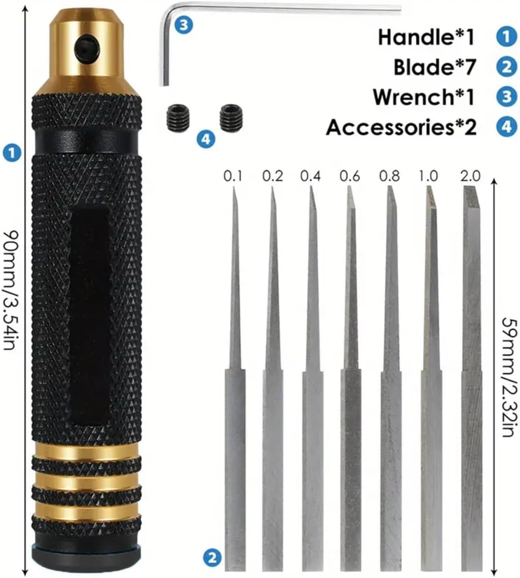 7-In-1 Model Engraving Tools, Resin Scribe Tool, Metal Hand Engraver Pen, Panel Line Scriber Scribing Tools Resin Carved Chisel for Gundam Gunpla with 0.1/0.2/0.4/0.6/0.8/1.0/2.0Mm Blades image number 2