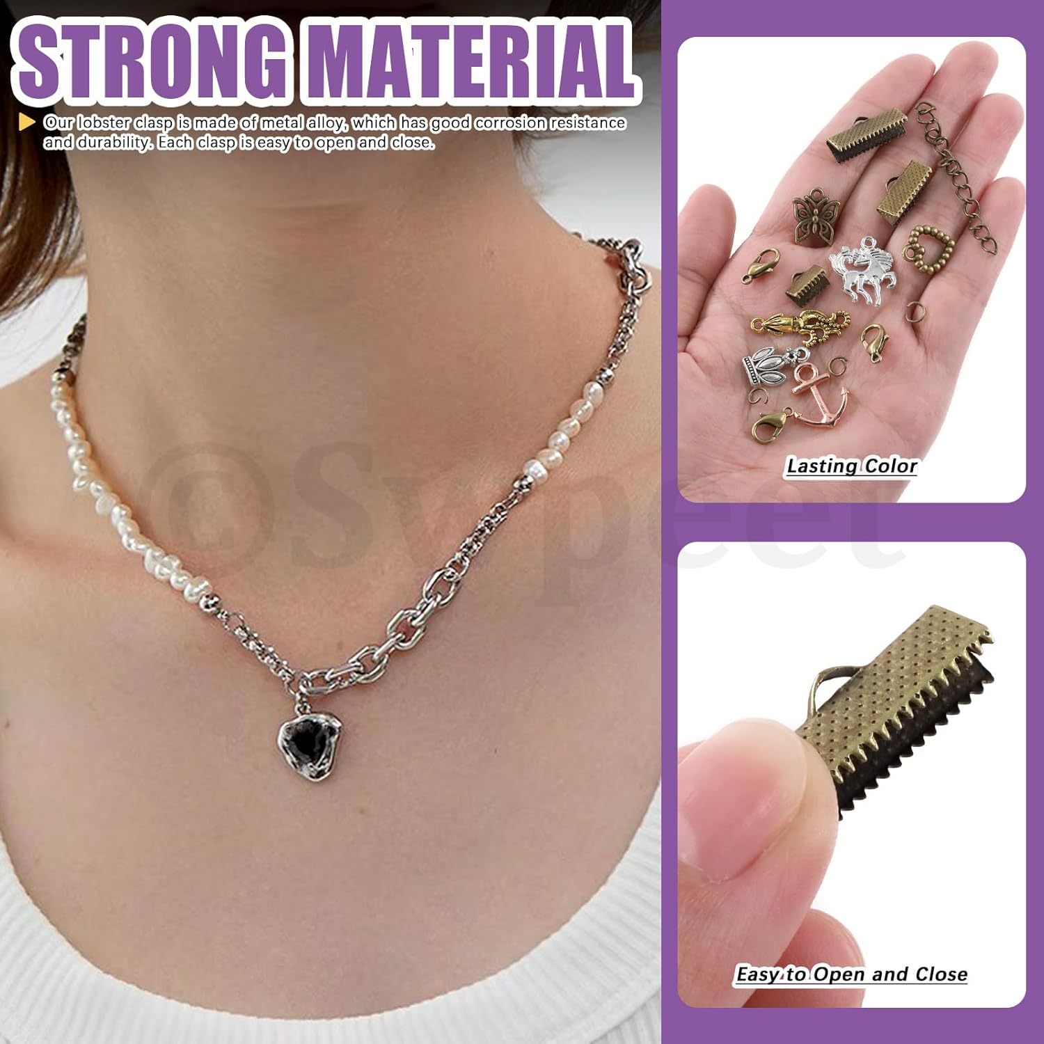 Swpeet 430Pcs Bronze Ribbon Bracelet Assortment Kit, Bookmark Pinch Crimp Ends Lobster Clasps with Jump Rings and Chain Extenders for DIY Making Bookmark Pinch Bracelet Choker Necklace - Bronze image number 2