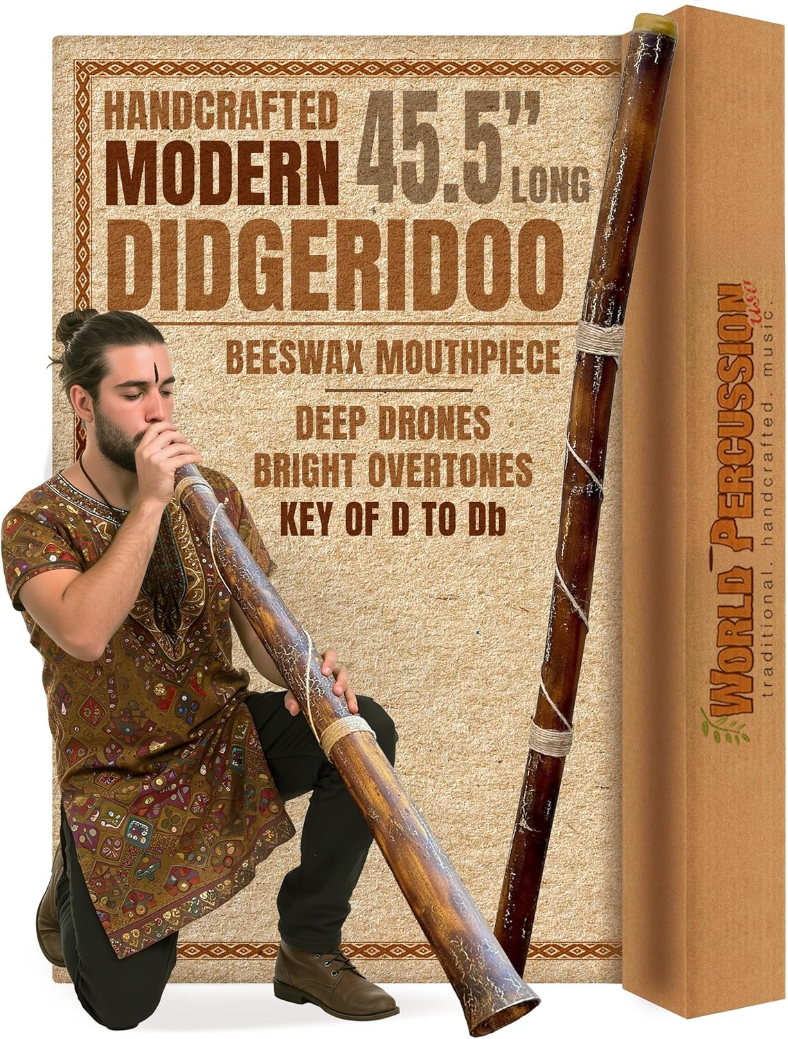 Hand-Fired Modern Didgeridoo - Beeswax Mouthpiece - Easy Player! image number 2