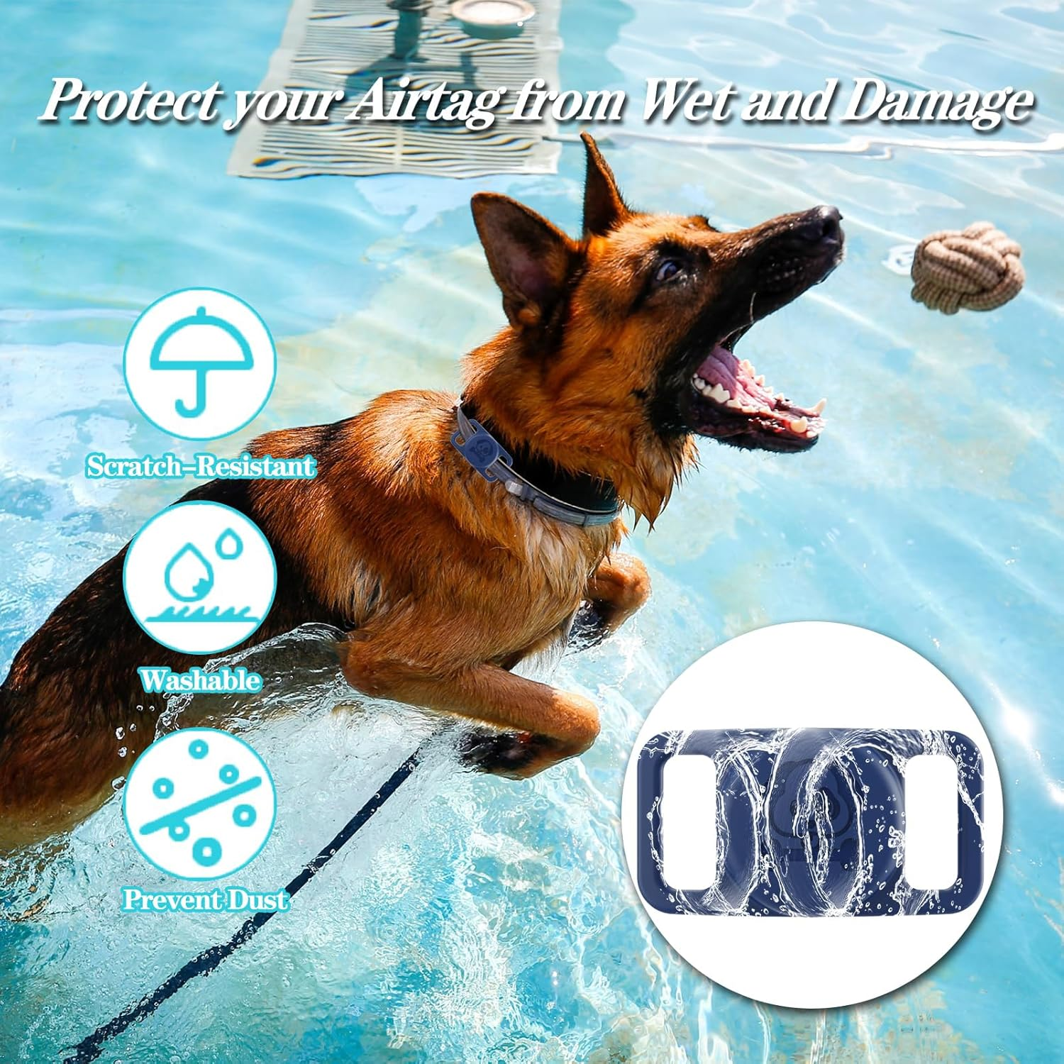 4 Pack Waterproof Airtag Dog Collar Holder Compatible with Apple Airtag, Silicone Hidden Loop Holder for Airtag Tracker, Anti-Lost Dog Collar Air Tag Accessories (Gray, Black, Blue, Dark Green) image number 2