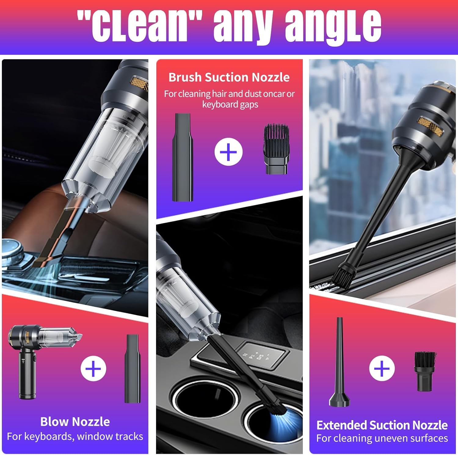 Handheld Vacuum Cleaner Cordless, 16000Pa Powerful Car Vacuum Cleaner, Rechargeable Portable Lightweight Mini Vacuum Cleaner for Home Car Carpet Stairs Pet Hair Deep Cleaning