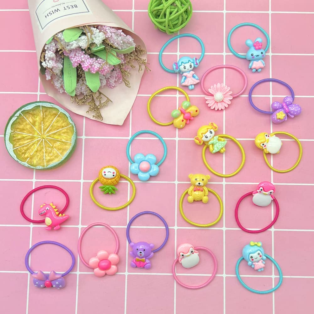 AMMY Colorful Hair Ties for Fine Hair, Small Soft Hair Bands Cute Hair Accessories with Fun Characters for Toddlers Little Girls