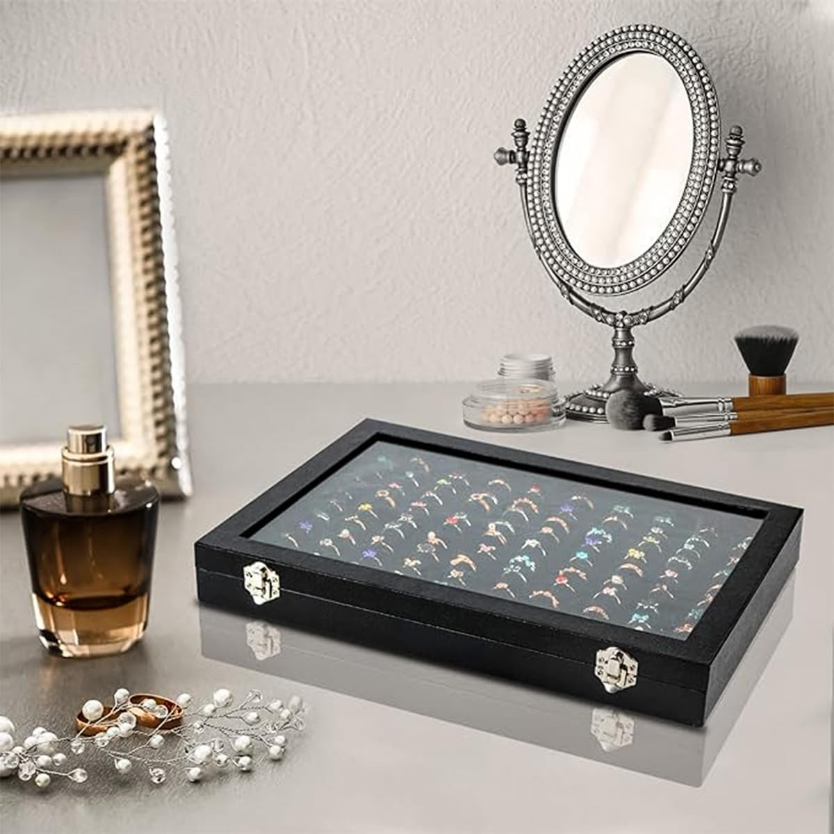 Black Jewellery Box, Jewellery Organiser, Earring Holder, Ring Stand, Necklace Display image number 1