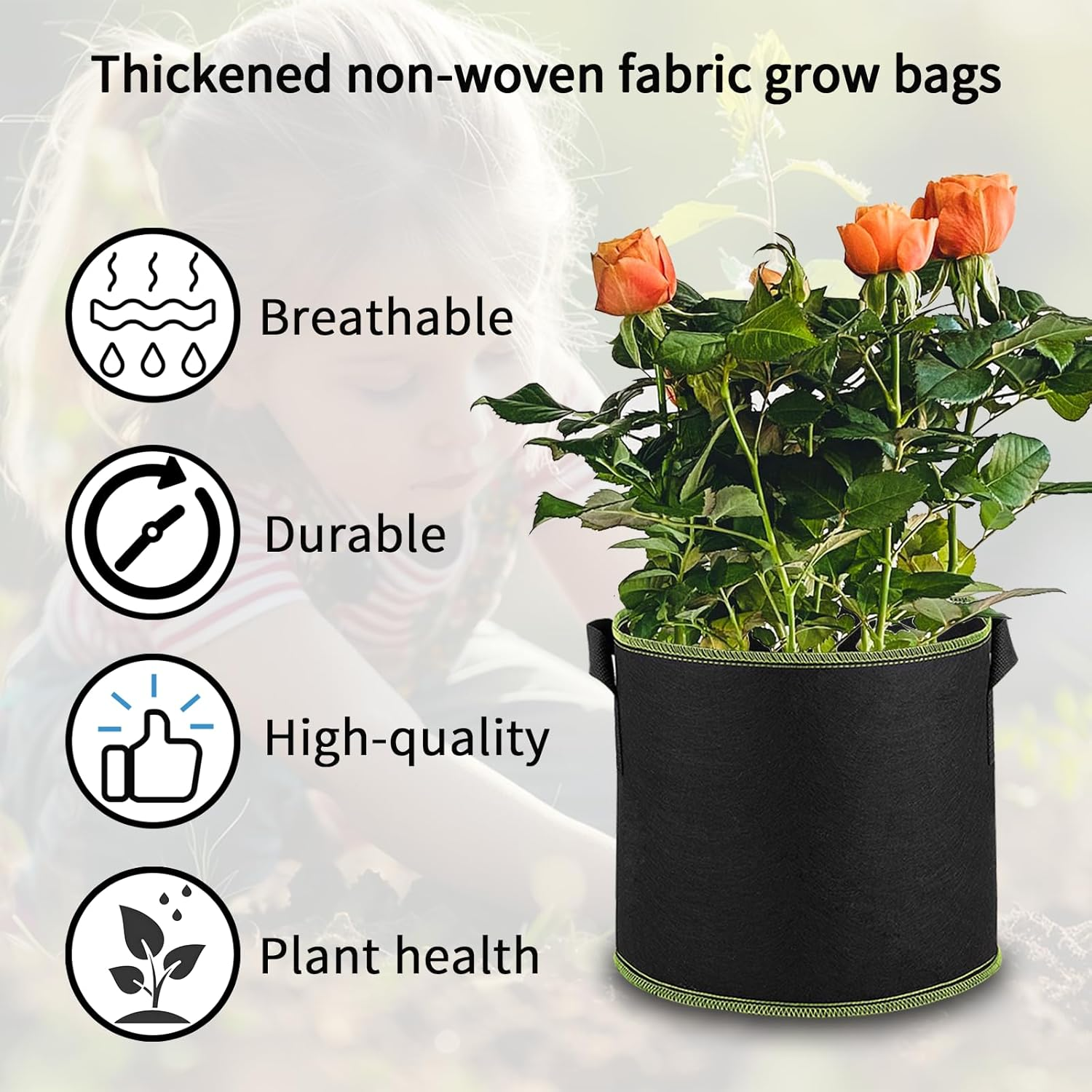 5-Pack Plant Grow Bags, Heavy Duty Nonwoven Aeration Fabric Pots, Reusable Garden Planter Pots for Vegetables, Flowers, Plants (12 Gallon) image number 6