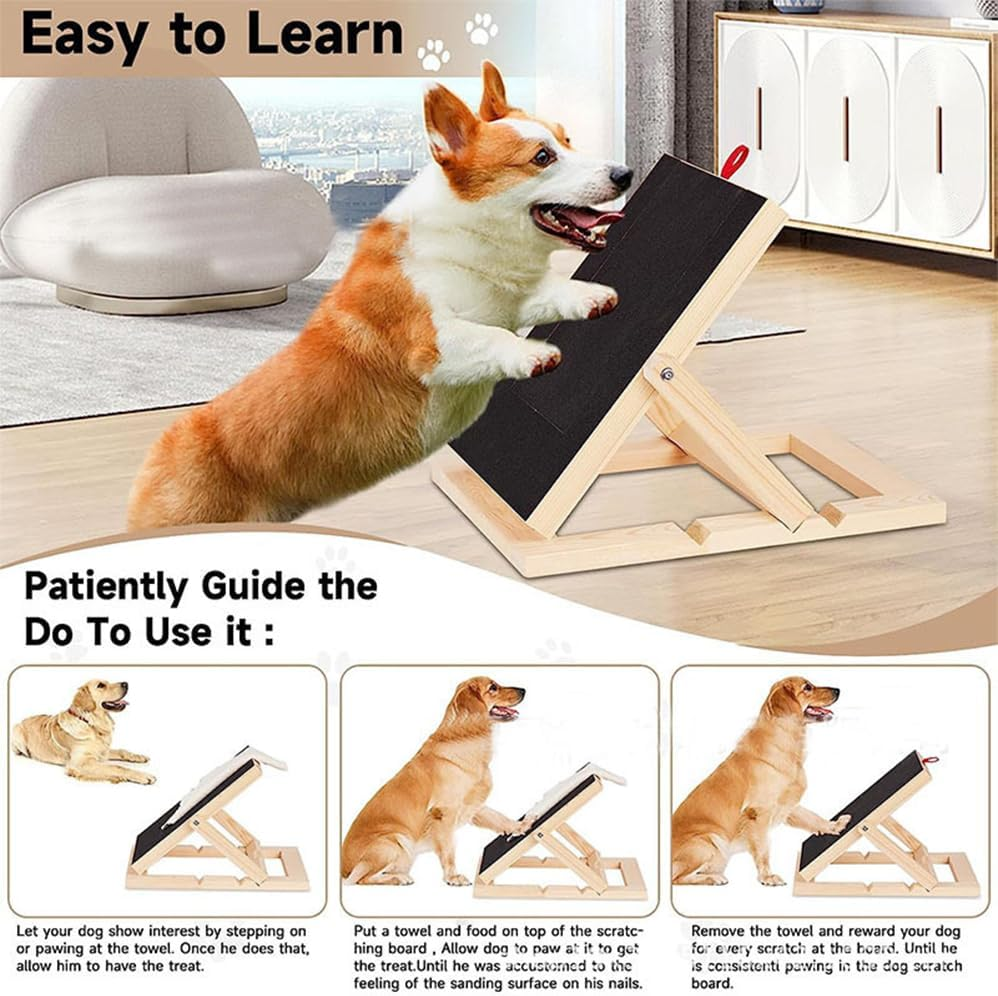 Wooden Dog Scratch Board,Safe & Stress-Free Dogs Nail File Board,Adjustable Angle,Durable Sandpaper Surface,Expandable Dog Snack Box,Easy Training Aid for Dogs,Great for Pets of All Ages image number 4