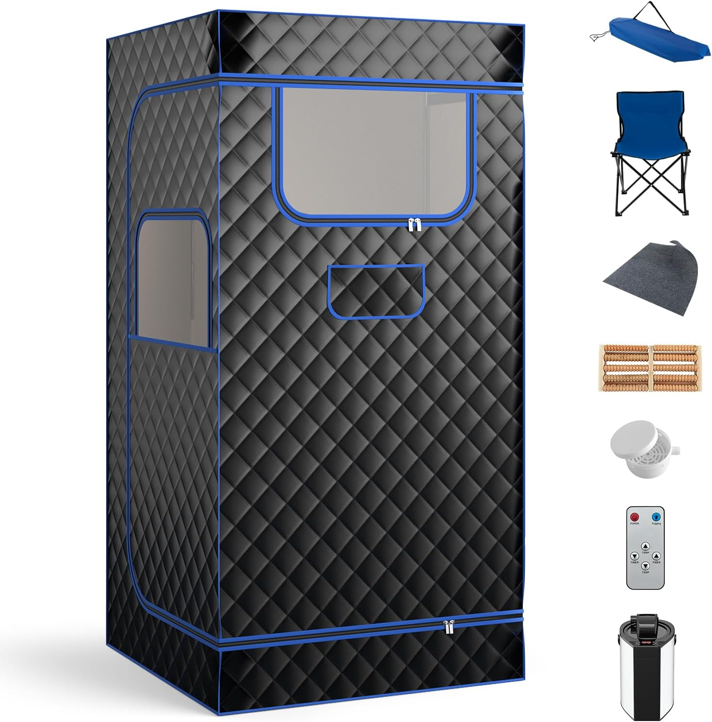 Costway Portable Steam Sauna for Home, Full Body Sauna Box with 3L Steam Generator, Remote Control, Wood Foot Massager & Foldable Chair, Lightweight Single Person Sauna Tent (Black) image number 1