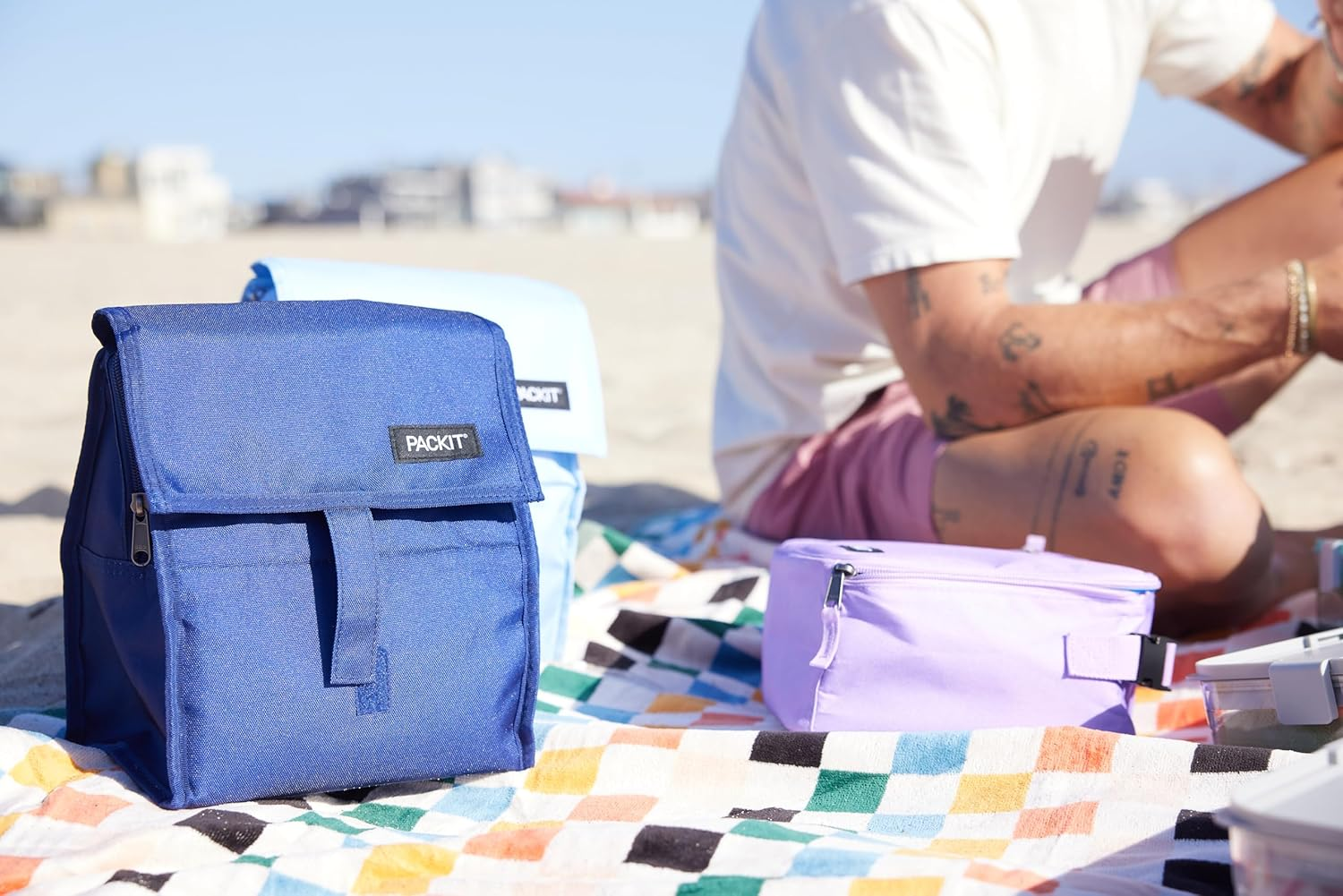 Packit Freezable Lunch Bag - Innovative Lunch Bag W/A Built-In Freezable Gel Liner for Cooling Power, Can Fold for Easy Storage, Easy Clip Handle, Perfect for Packing Meals & Snacks - True Blue