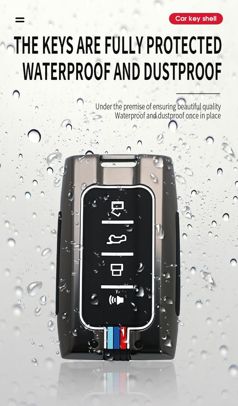 Ontto Metal Car Key Fob Cover Fit for Great Wall GWM WEY Tank 300 500 Tank300 Tank500 Smart Key Case Keyring Silicone Key Shell Holder Bag Keychain Accessories 4 Buttons Black A - B-Black image number 5