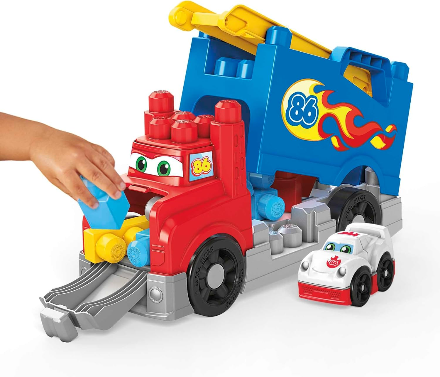 MEGA BLOKS First Builders Toddler Blocks Toy Set, Build & Race Rig with 16 Pieces, Sounds and Storage, Red, Ages 1+ Years