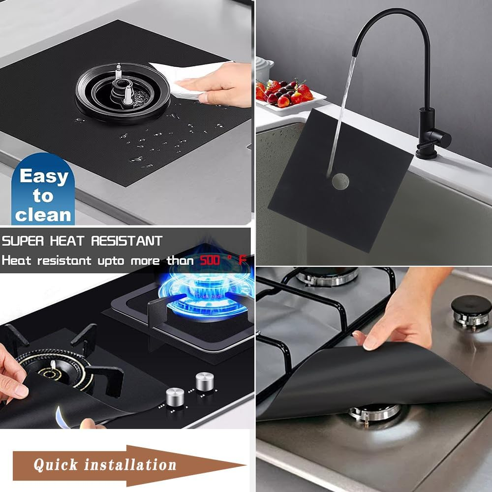 8 Pcs Reusable Gas Range Protectors, Nonstick Gas Range Protectors Liners Black 0.2Mm Double Thickness,Gas Stove Burner Covers Double, Heat Resistant Stovetop Sheets,Cuttable, Heat Resistant image number 4