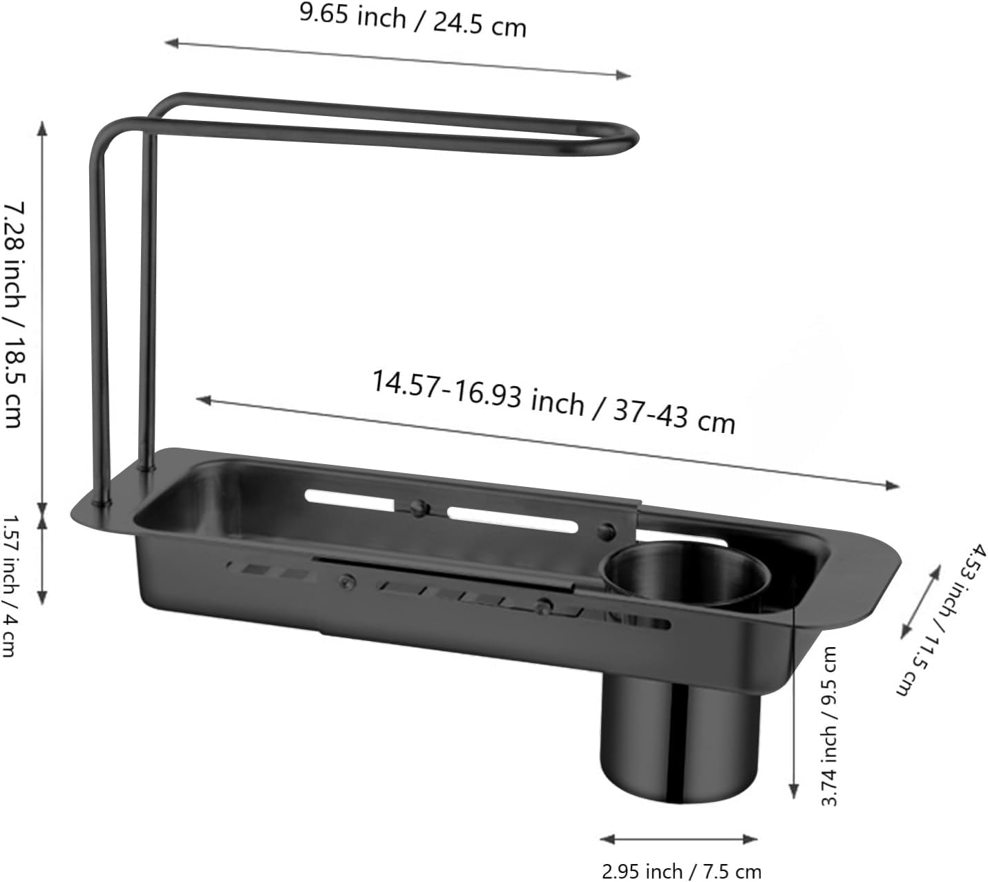 Expandable Sink Storage Rack, Adjustable Drain Basket, over Sink Caddy Organiser, Stainless Steel, Rust Proof Water Proof image number 1